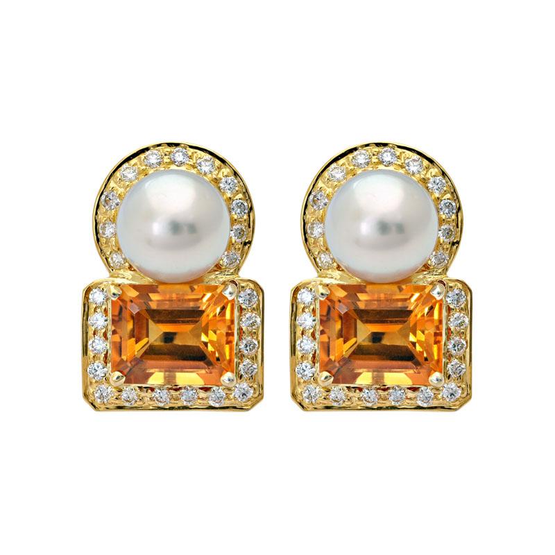 Earrings- Citrine, South Sea Pearl and Diamond (18IM) | Singhvi Jewels