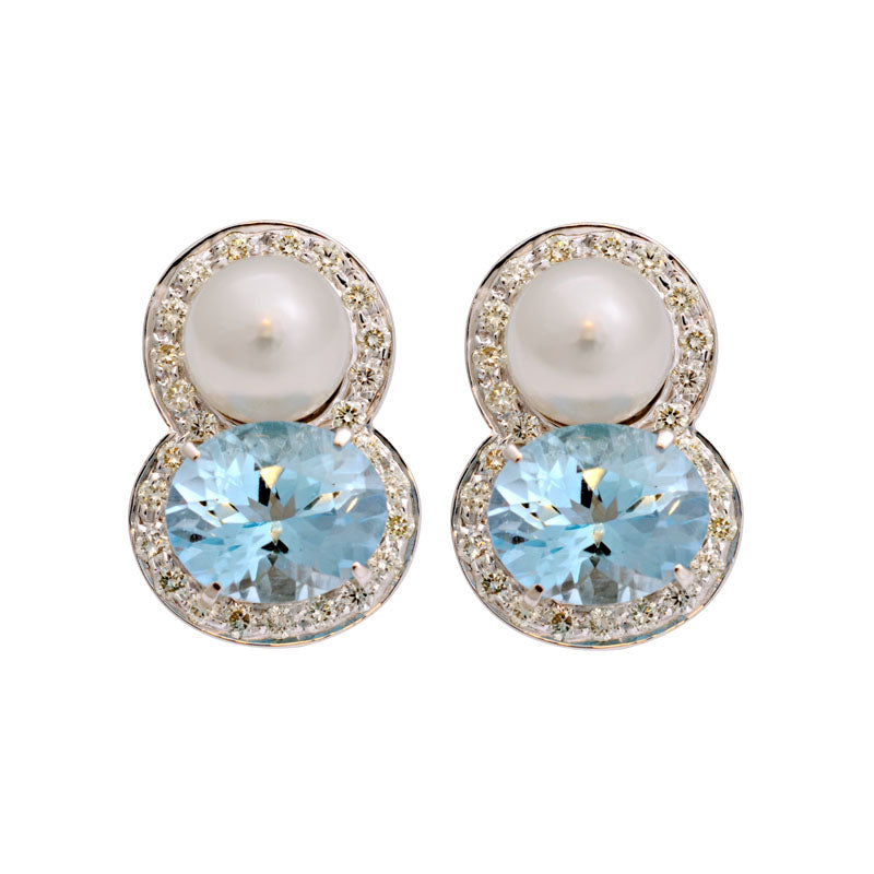 Earrings - Blue Topaz, South Sea Pearl and Diamond | Singhvi Jewels