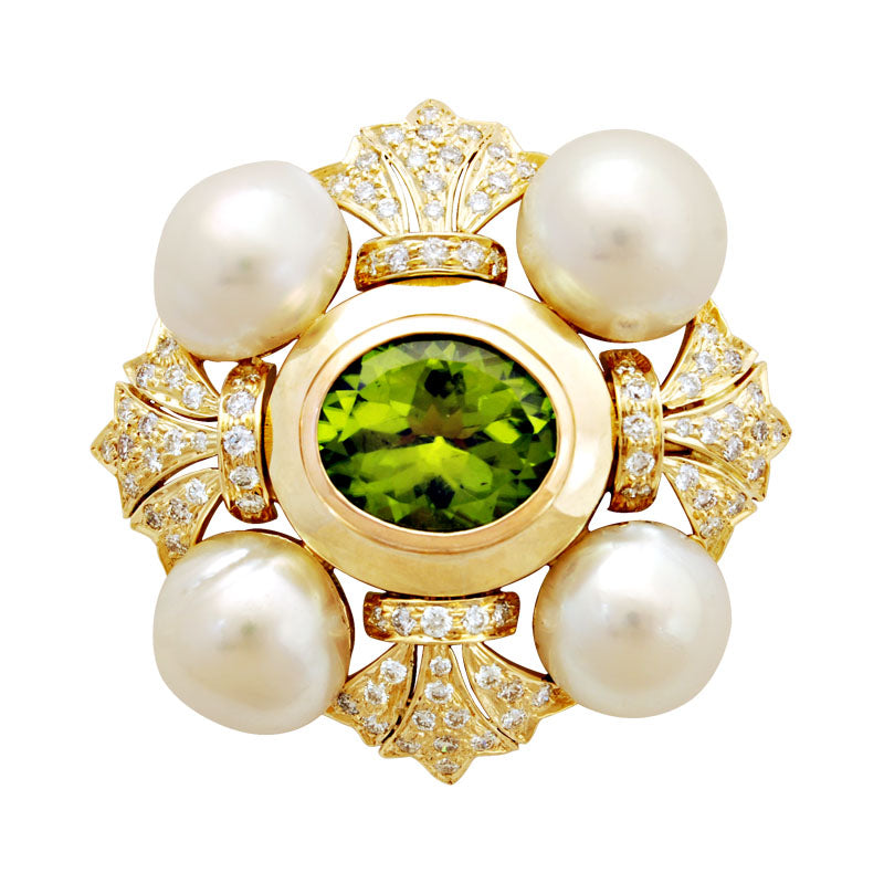 Brooch - Peridot, Pearl and Diamond | Singhvi Jewels