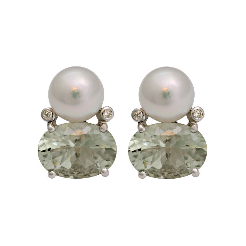 Earrings - Green Quartz, South Sea Pearl and Diamond | Singhvi Jewels