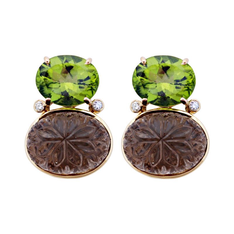 Earrings-Peridot, Smokey Quartz and Diamond (1848J) | Singhvi Jewels