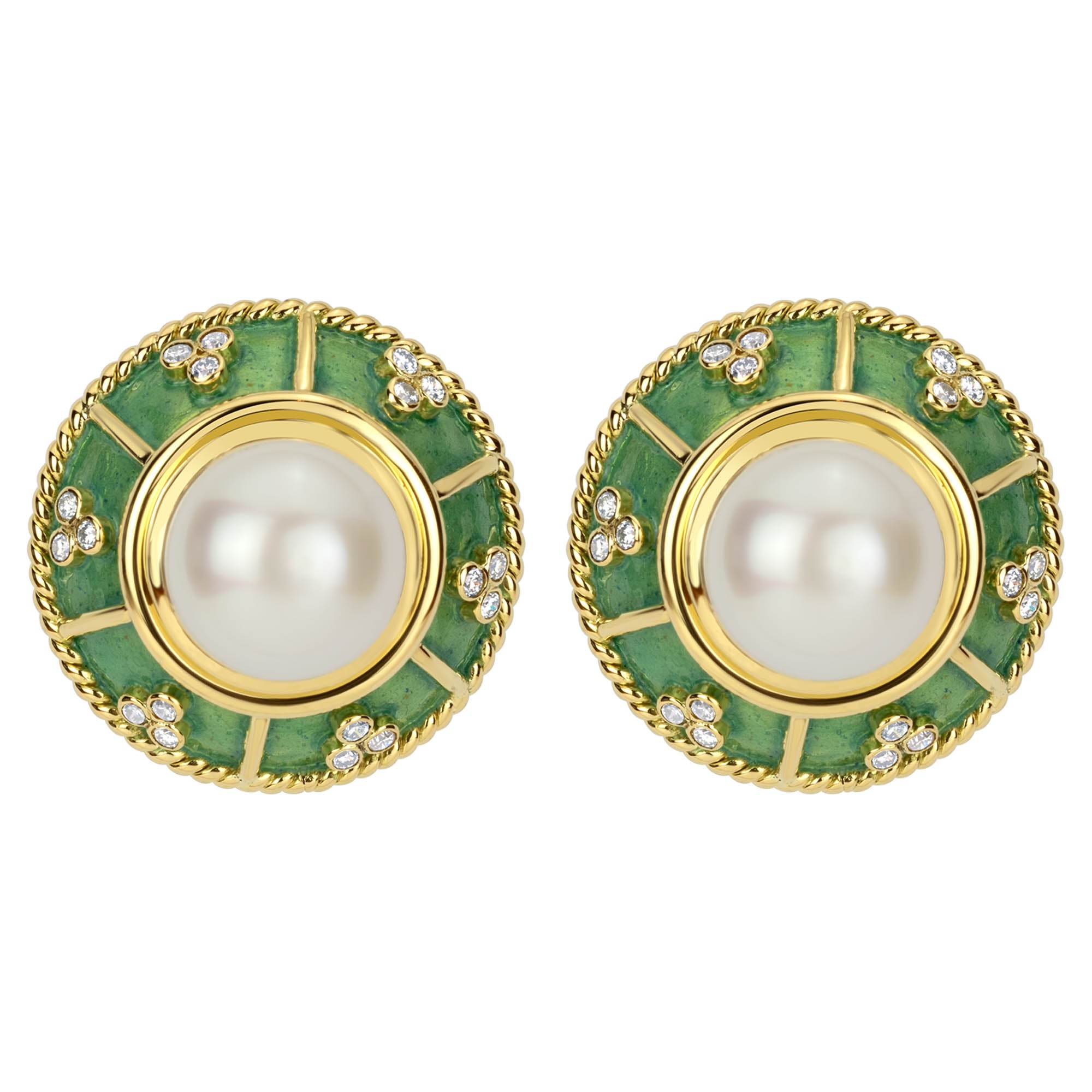 Earrings- South Sea Pearl And Diamond (enamel) (1851B) | Singhvi Jewels