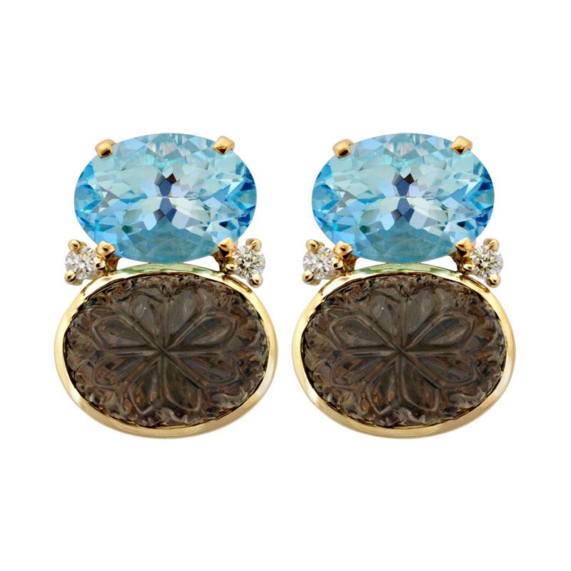Earrings-Blue Topaz, Smokey Quartz and Diamond (1854H) | Singhvi Jewels