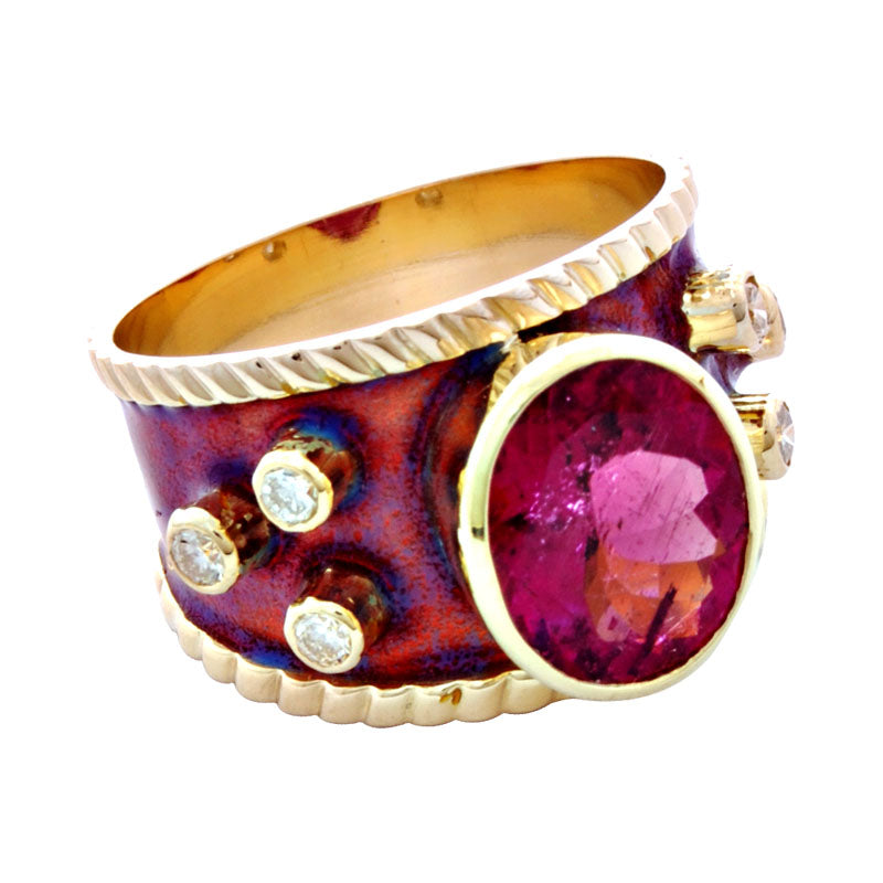 Ring - Rubellite and Diamond (Enamel) | Singhvi Jewels