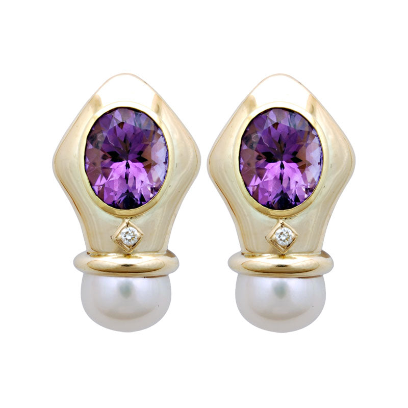 Earrings-Amethyst, Pearl and Diamond | Singhvi Jewels