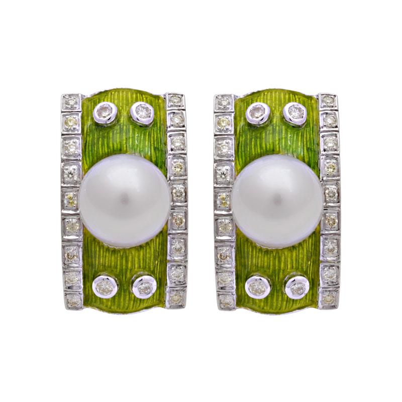 Earrings-South Sea Pearl and Diamond (Enamel) (188GS) | Singhvi Jewels