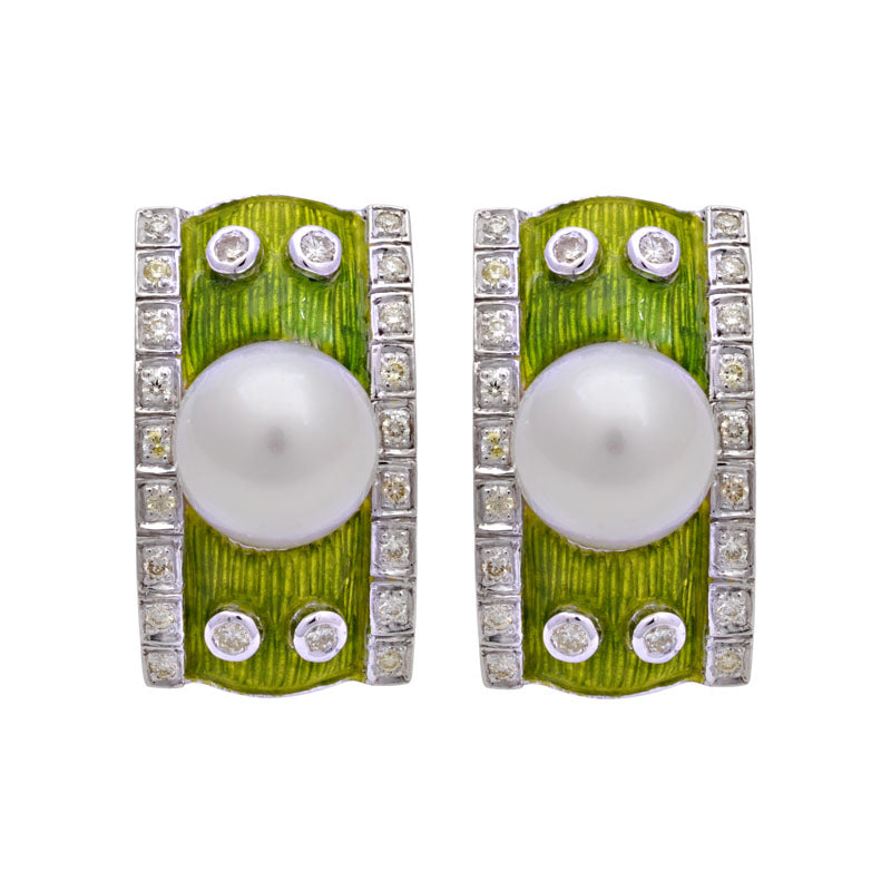 Earrings - South Sea Pearl and Diamond (Enamel) | Singhvi Jewels