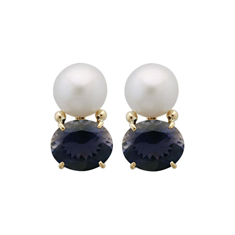 Earrings-Iolite and Pearl (1880N) | Singhvi Jewels