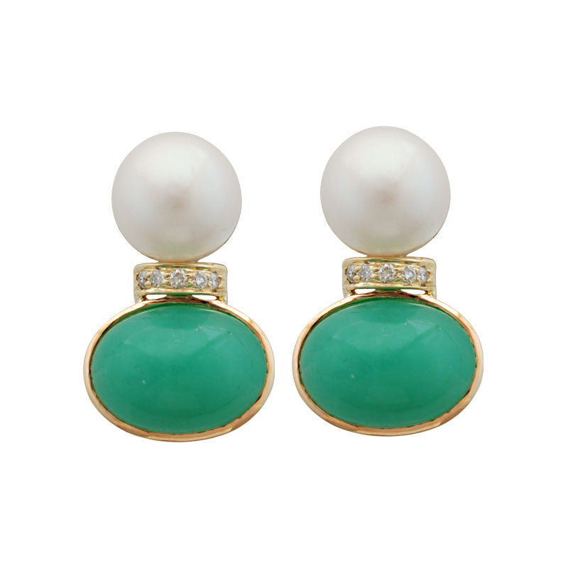 Earrings - Chrysoprase, Pearl and Diamond | Singhvi Jewels