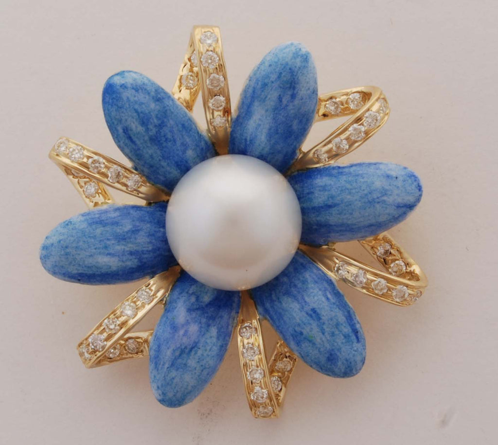 Brooch - Pearl and Diamond with Enamel