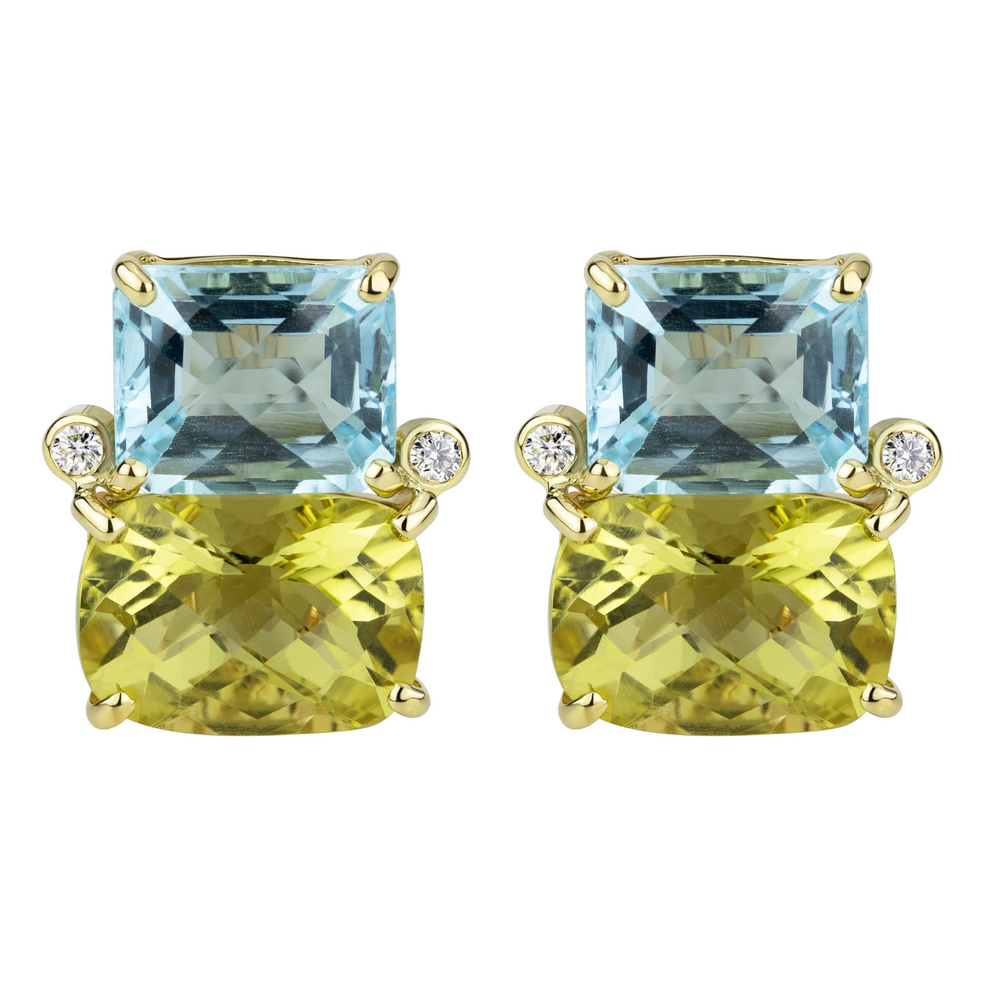 Earrings - Blue Topaz, Lemon Quartz and Diamond | Singhvi Jewels