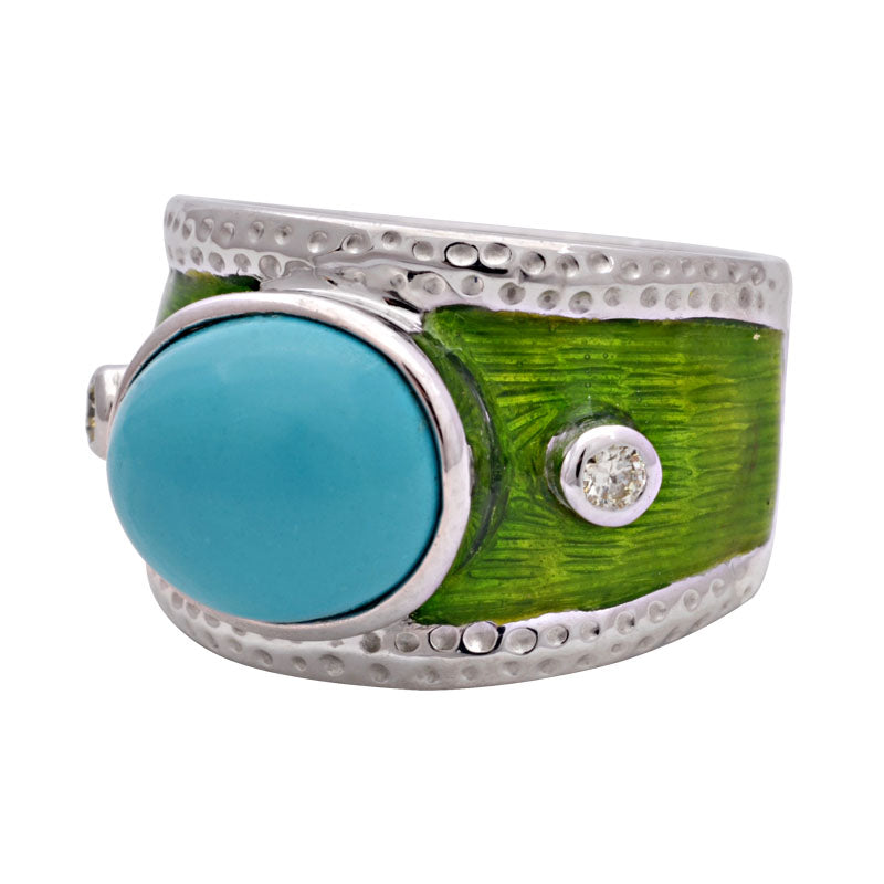 Ring-Turquoise and Diamond (Enamel) | Singhvi Jewels