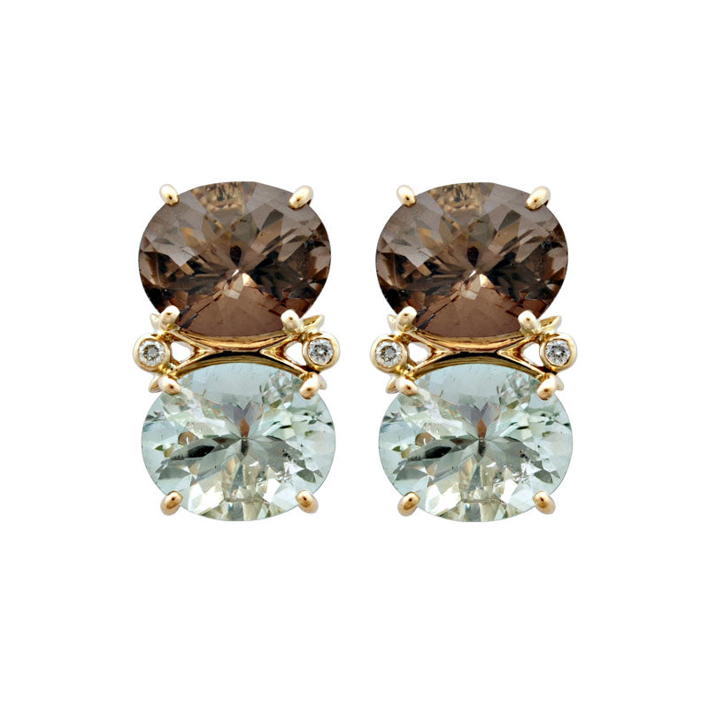 Earrings - Green Quartz, Smokey Quartz and Diamond | Singhvi Jewels