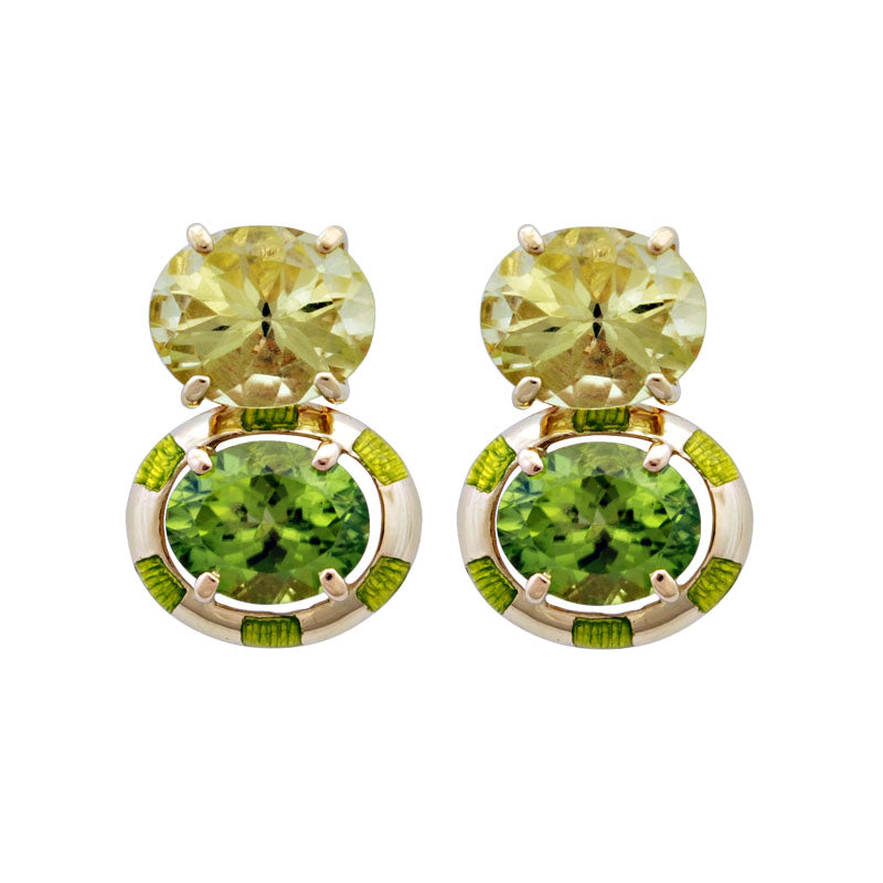 Earrings - Peridot and Lemon Quartz (Enamel) | Singhvi Jewels