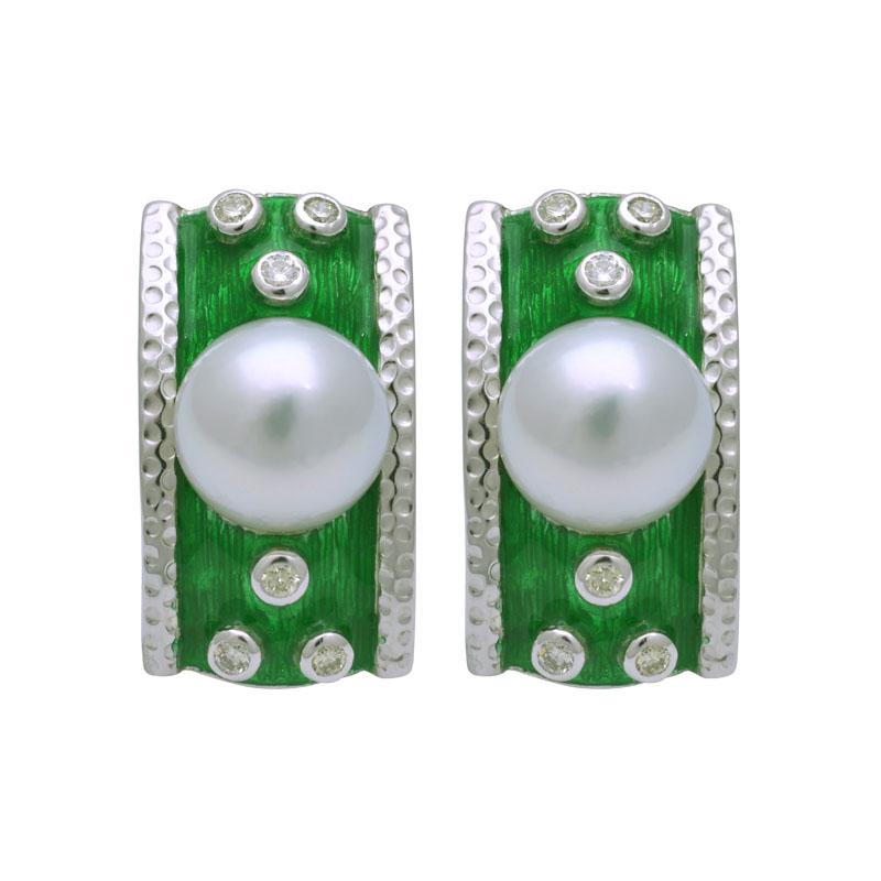 Earrings-South Sea Pearl and Diamond (Enamel) (191ES) | Singhvi Jewels