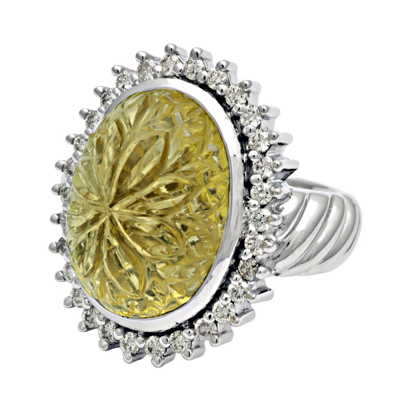 Ring-Lemon Quartz and Diamond | Singhvi Jewels