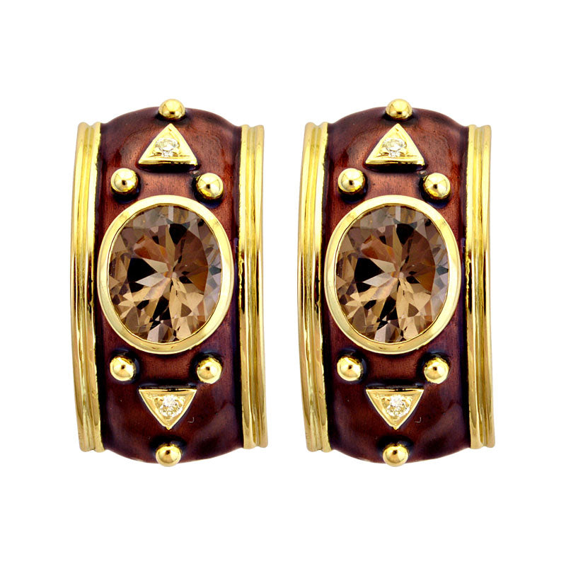 Earrings-Smokey Quartz and Diamond (Enamel) | Singhvi Jewels