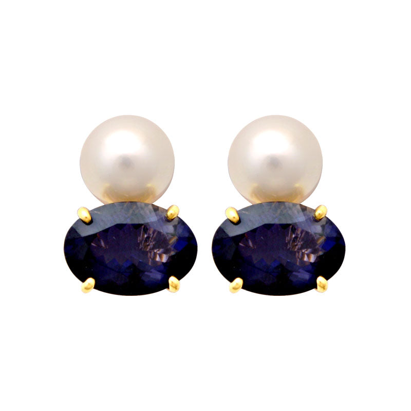Earrings - Iolite and South Sea Pearl | Singhvi Jewels