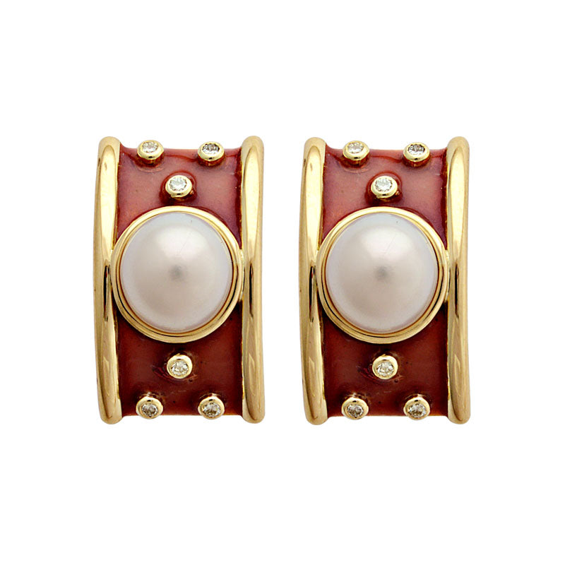 Earrings - South Sea Pearl and Diamond (Enamel) | Singhvi Jewels
