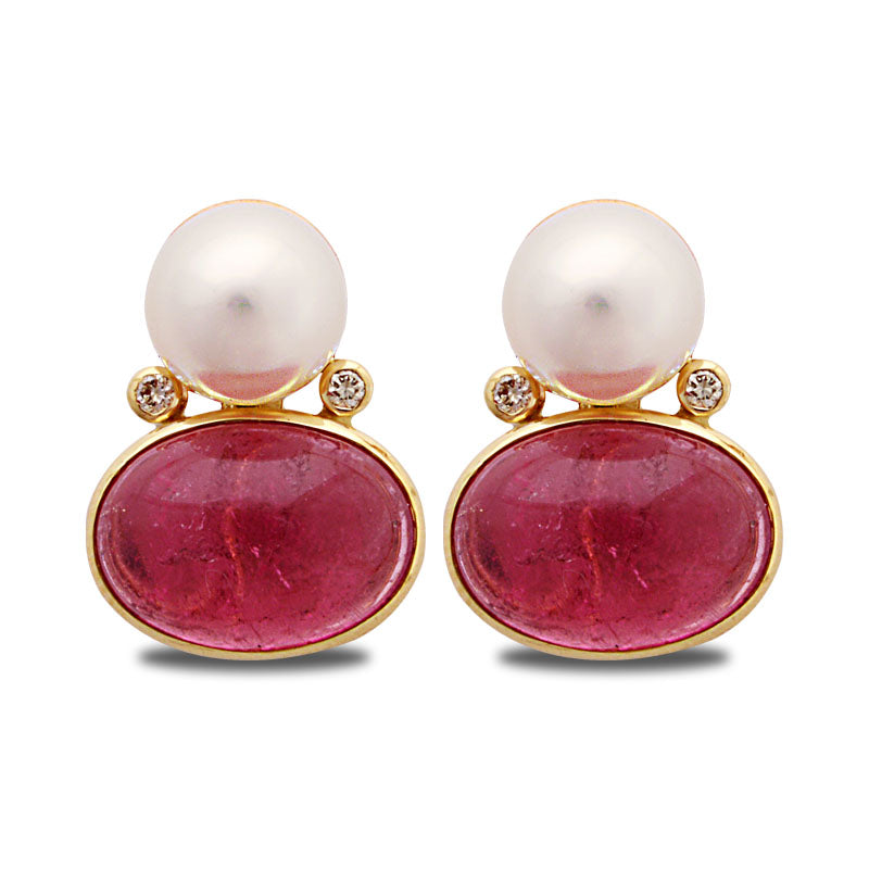 Earrings - Rubellite, South Sea Pearl and Diamond | Singhvi Jewels