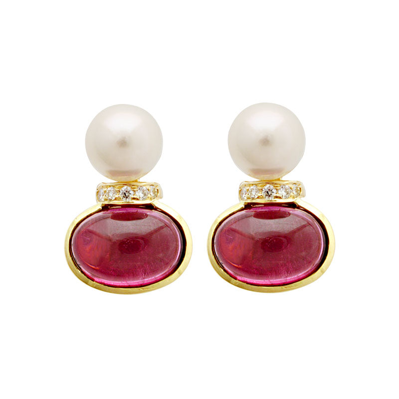 Earrings - South Sea Pearl, Rubellite and Diamond | Singhvi Jewels