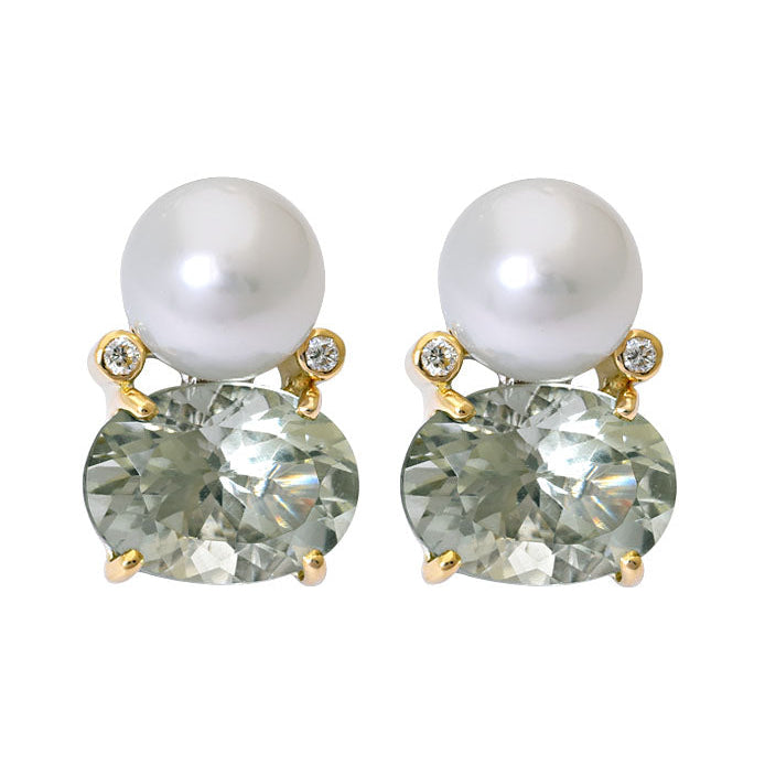 Earrings - Green Quartz, South Sea Pearl and Diamond | Singhvi Jewels