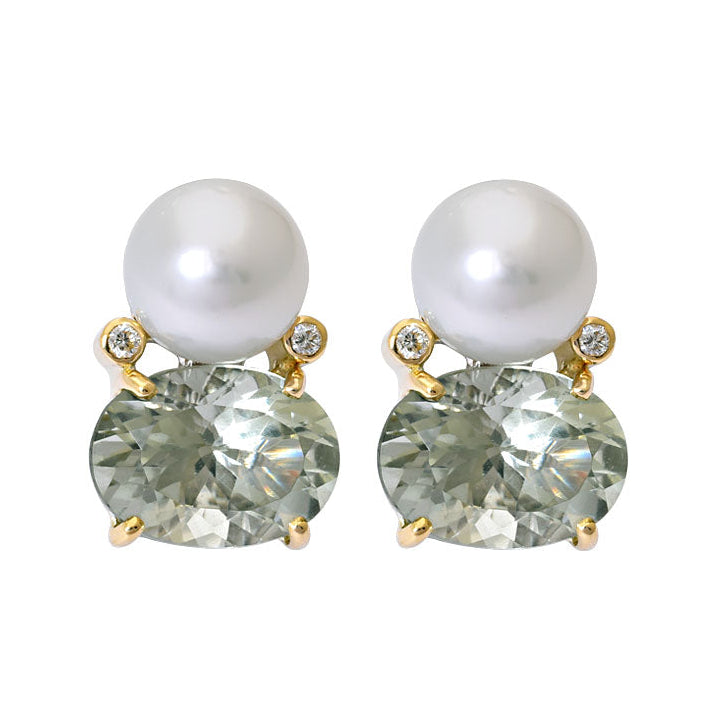 Earrings- Green Quartz, South Sea Pearl and Diamond | Singhvi Jewels