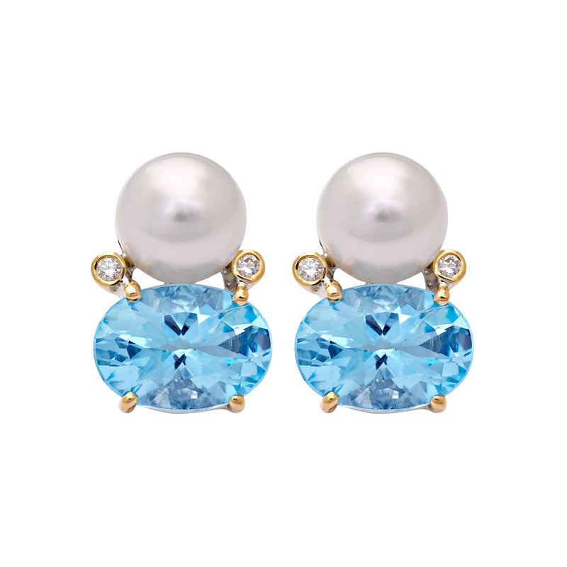 Earrings- Blue Topaz, South Sea Pearl and Diamond | Singhvi Jewels