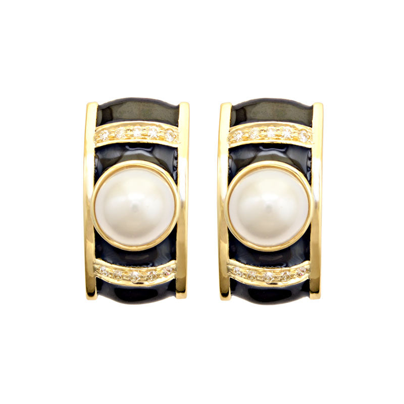 Earrings - South Sea Pearl and Diamond (Enamel) | Singhvi Jewels