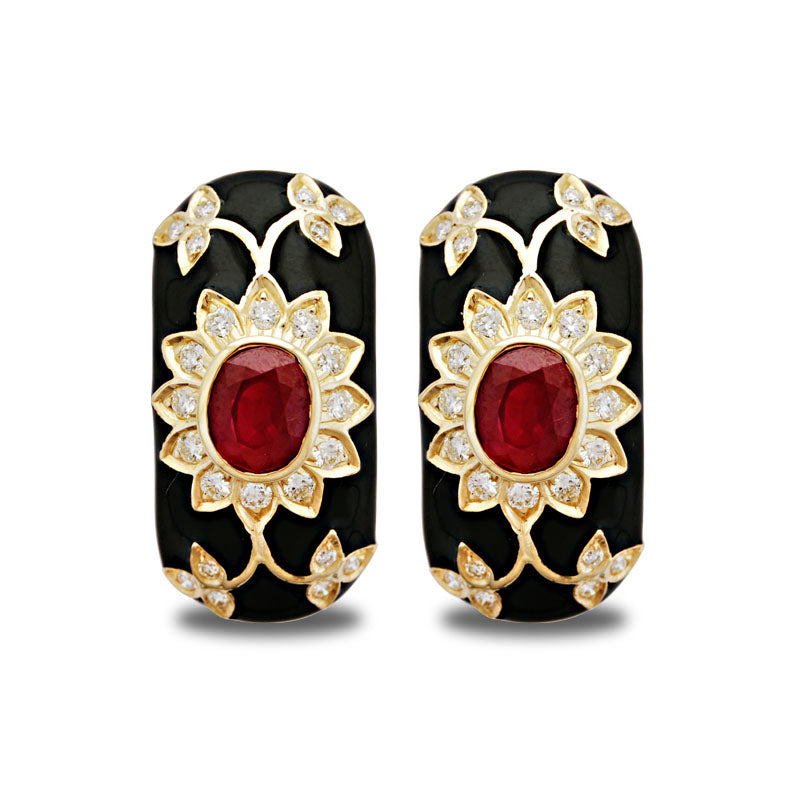 Earrings - Ruby and Diamond (Enamel) | Singhvi Jewels