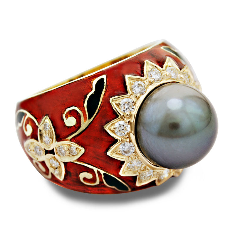 Ring - South Sea Pearl and Diamond (Enamel) | Singhvi Jewels