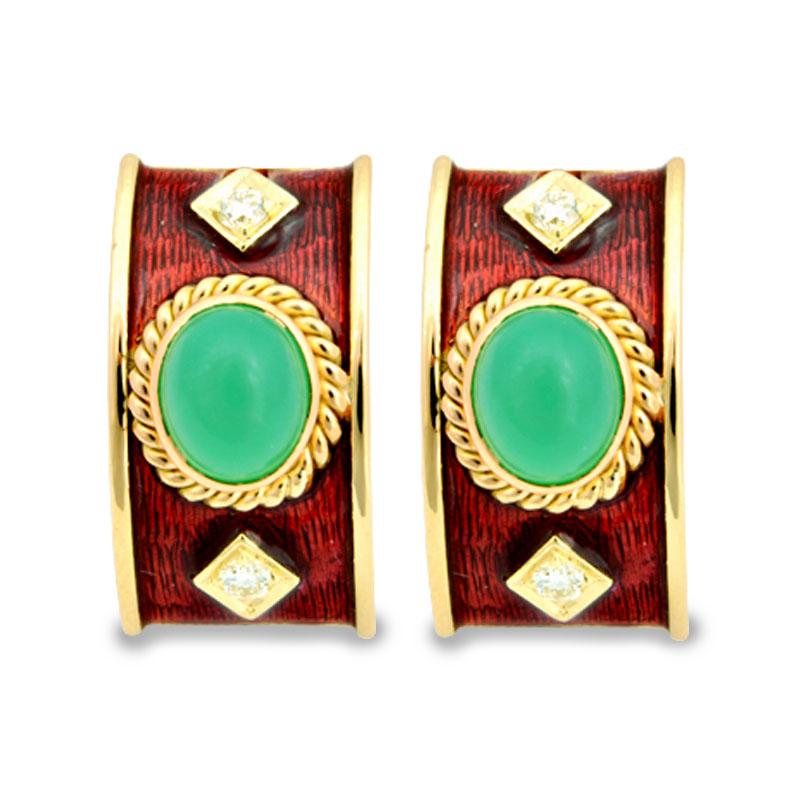 Earrings-Chrysoprase and Diamond (Enamel) (2027D) | Singhvi Jewels