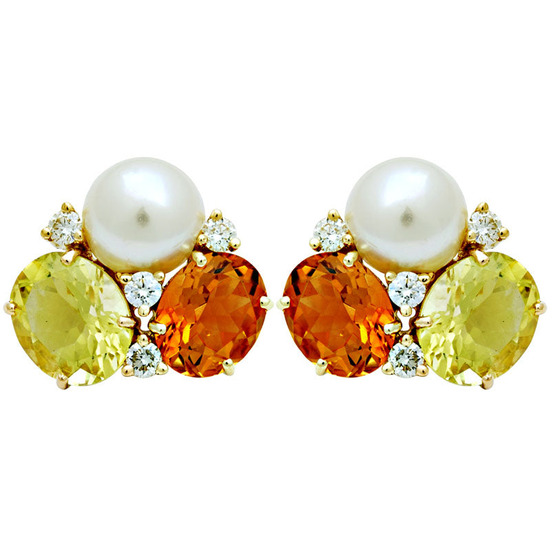 Earrings - South Sea Pearl, Citrine, Lemon Quartz and Diamond | Singhvi Jewels