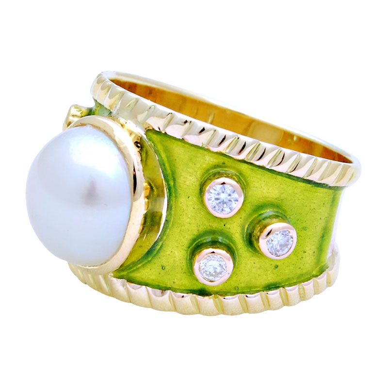Ring - South Sea Pearl and Diamond (Enamel) | Singhvi Jewels