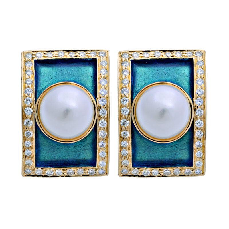 Earrings - South Sea Pearl and Diamond (Enamel) | Singhvi Jewels