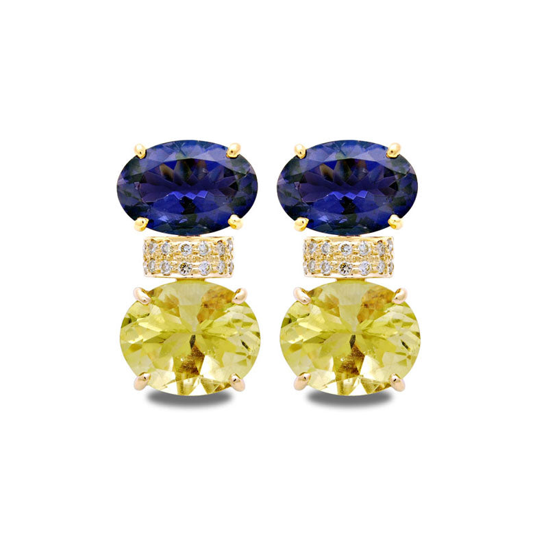 Earrings - Iolite, Lemon Quartz and Diamond | Singhvi Jewels