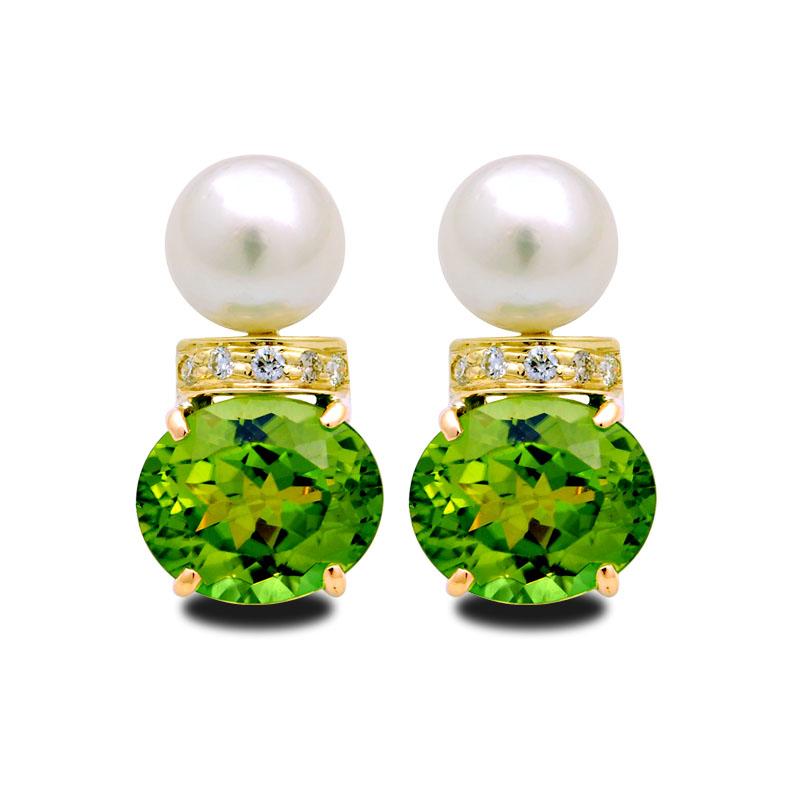 Earrings-Peridot, South Sea Pearl and Diamond (2047C) | Singhvi Jewels