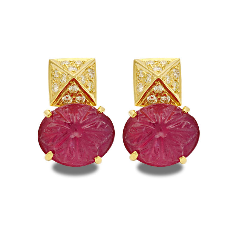 Earrings-Glass Filled Ruby and Diamond | Singhvi Jewels