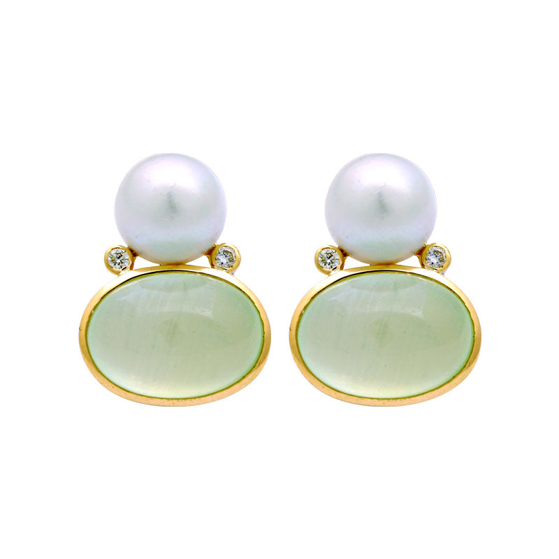 Earrings - Prehnite, South Sea Pearl and Diamond | Singhvi Jewels
