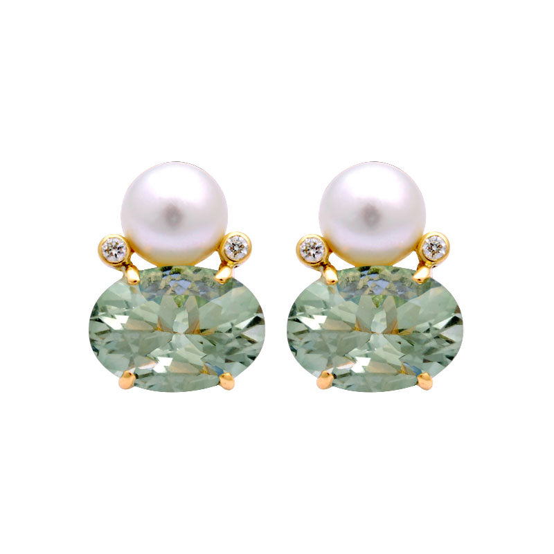 Earrings - Green Quartz, South Sea Pearl and Diamond | Singhvi Jewels