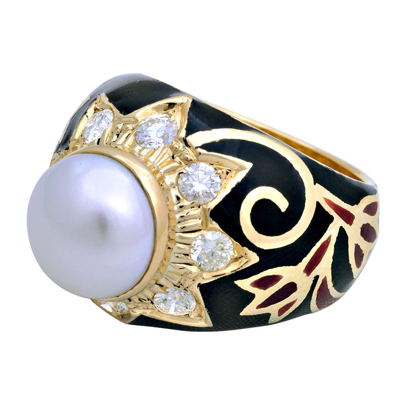 Ring - South Sea Pearl and Diamond (Enamel) | Singhvi Jewels