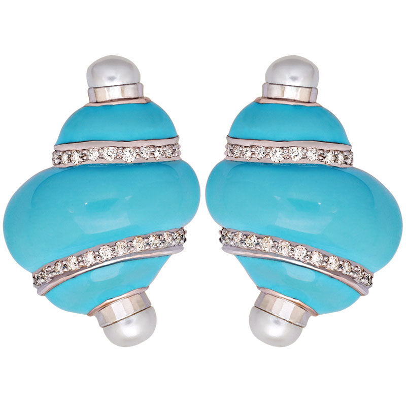 Earrings - Fresh Water Pearl and Diamond (Enamel) | Singhvi Jewels