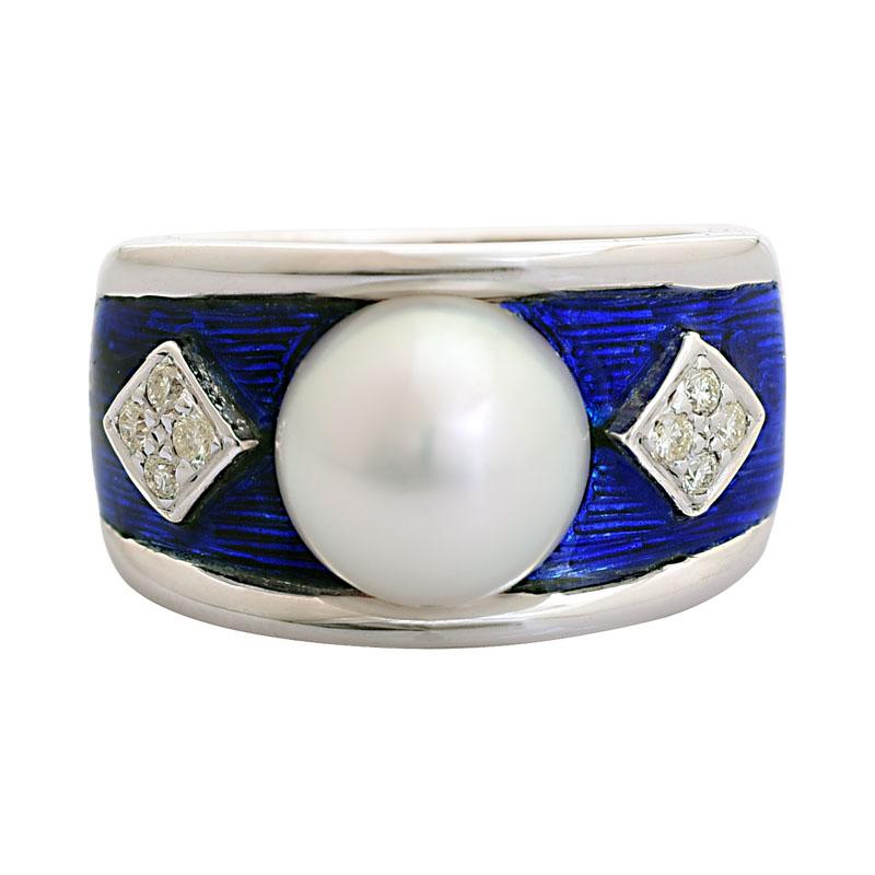 Ring-South Sea Pearl and Diamond (Enamel) (206BS) | Singhvi Jewels