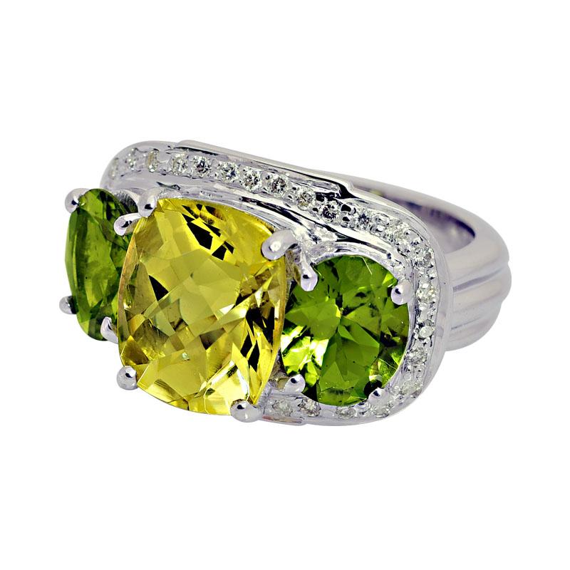 Ring-Lemon Quartz, Peridot and Diamond (206GS) | Singhvi Jewels