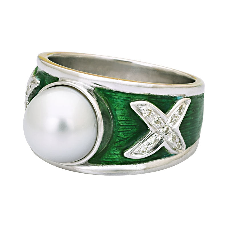 Ring - South Sea Pearl and Diamond (Enamel) | Singhvi Jewels