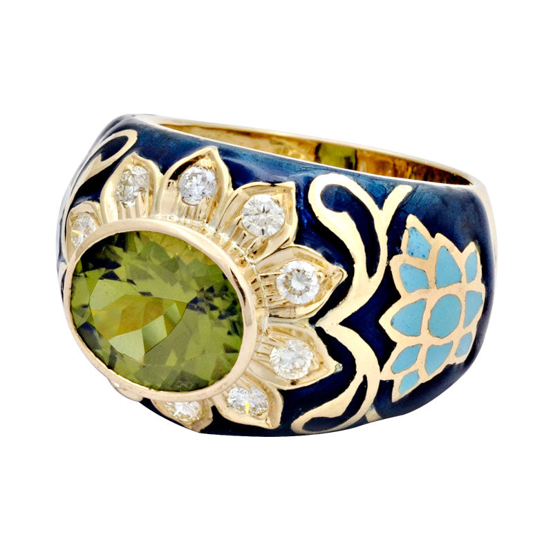 Ring - Peridot and Diamond (Enamel) | Singhvi Jewels