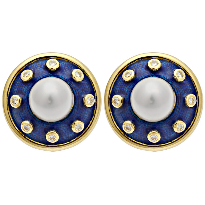 Earrings - South Sea Pearl and Diamond (Enamel) | Singhvi Jewels
