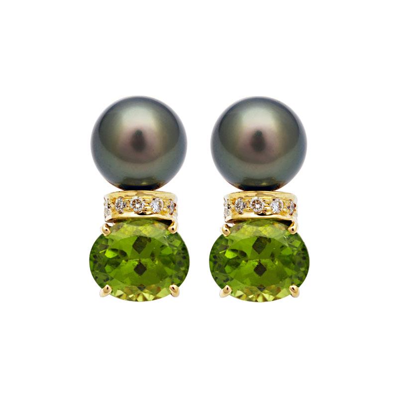 Earrings-Peridot, South Sea Pearl and Diamond (2106F) | Singhvi Jewels