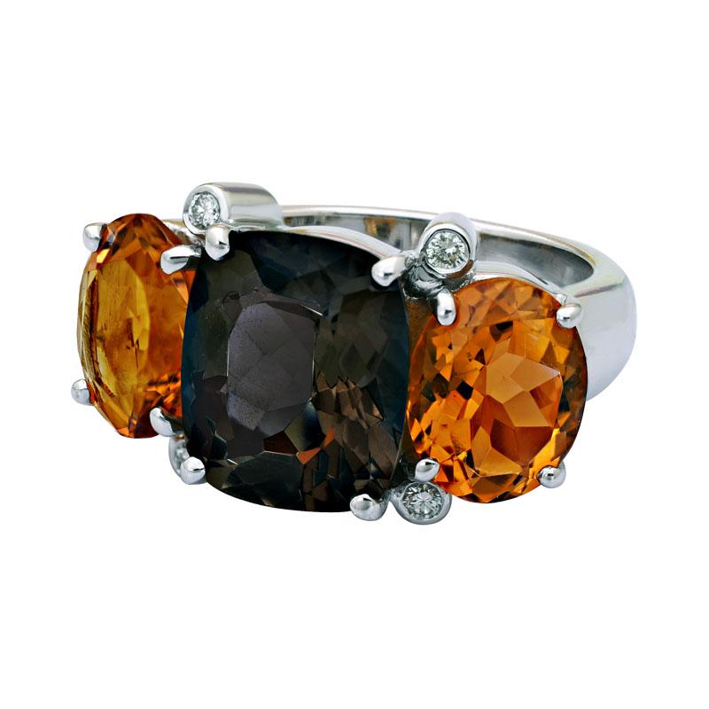 Ring-Smokey Quartz, Citrine and Diamond (211BS) | Singhvi Jewels
