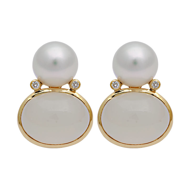 Earrings - Moonstone, South Sea Pearl and Diamond | Singhvi Jewels